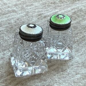 Vintage sterling silver Norway crystal Glass Salt and Pepper shakers
